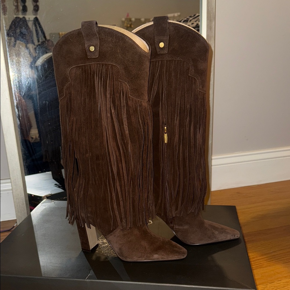 Vince Camuto Brown Suede Fringe Boots